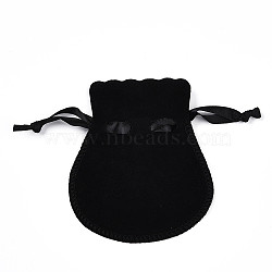 Double Sided Velvet Bags, Calabash Shape Drawstring Jewelry Pouches, Black, 9.8~9.9x8.3x0.16cm(TP-S003-07A-01)