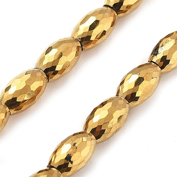 Electroplate Transparent Glass Beads Strands, Oval, Full Plated, Faceted, Gold, 10x6mm, Hole: 1.2mm, about 39pcs/strand, 15.94''(40.5cm)