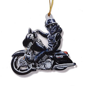 Opaque One-sided Printed Acrylic Big Pendants, for Halloween, Skeleton with Motorcycle, Black, 510x2mm, Hole: 5mm