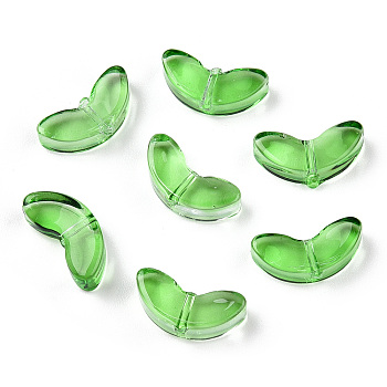 Spray Painted Transparent Glass Beads, Leaf, Lime Green, 6.5x14x4.5mm, Hole: 1mm