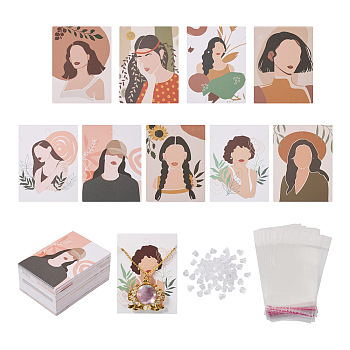 90 Sheets 9 Styles Earring Display Cards, with 90Pcs Cellophane Bags and 200Pcs Plastic Ear Nuts, Girl Pattern, Card: 8x6x0.05cm, Hole: 1.6mm