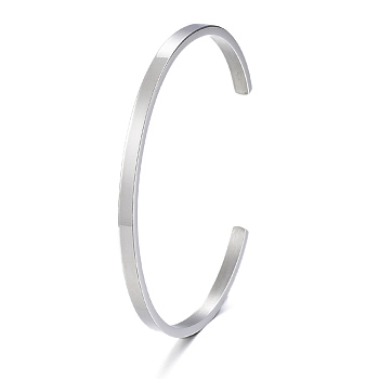 304 Stainless Steel Cuff Bangles, Minimalist Simple Open Bangles, Stainless Steel Color, Inner Diameter: 2-1/2x2 inch(6.1~6.5x5.1cm)