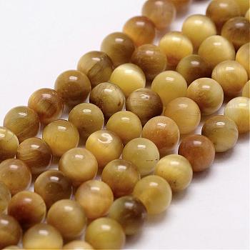 Natural Tiger Eye Bead Strands, Dyed & Heated, Round, Gold, 6mm, Hole: 1mm, about 61pcs/strand, 14.9 inch~15.1 inch