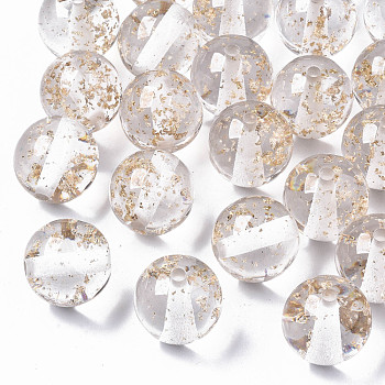 Transparent Clear Resin Beads, with Gold Foil, Round, Gold, 20x19mm, Hole: 3mm