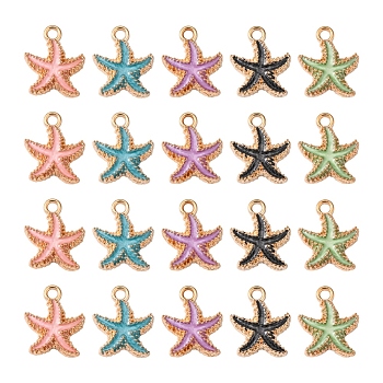 20Pcs 5 Colors Alloy Enamel Pendants, Starfish, Light Gold, Mixed Color, 18x15x3mm, Hole: 2.5mm, 4pcs/color