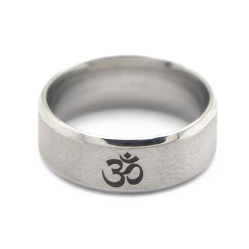 Ohm/Aum Yoga Theme Stainless Steel Plain Band Ring for Women, Stainless Steel Color, US Size 7(17.3mm)