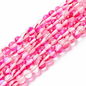 Synthetic Moonstone Beads Strands, Round, Deep Pink, 6mm, Hole: 0.8mm, about 63pcs/strand, 14.57''~15.55''(37~39.5cm)