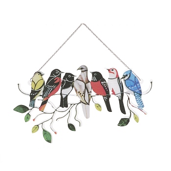 Acrylic Pendant Decorations, Window Hanging Suncatcher, 7 Birds, Bird Pattern, 105x205x2mm