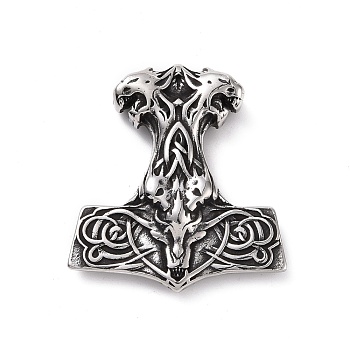 304 Stainless Steel Pendants, Thor's Hammer, Antique Silver, 46x42x8mm, Hole: 4mm