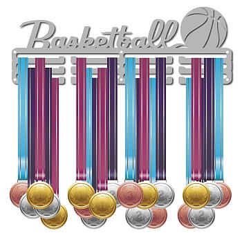 Fashion Iron Medal Hanger Holder Display Wall Rack, with Screws, Word Basketball, Basketball Pattern, 140x400mm