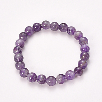 Natural Amethyst Beaded Stretch Bracelets, Round, 2-1/8 inch(55mm), Bead: 8~9mm