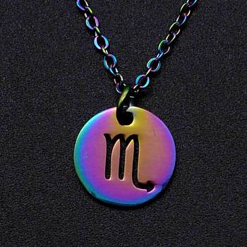 Rainbow Color Titanium Steel Constellation Pendant Necklace for Women, Scorpio, 15.75 inch(40cm)