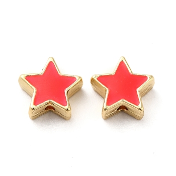 Rack Plating Alloy Enamel Beads, Star, Golden, Red, 11x11x5mm, Hole: 1.6mm