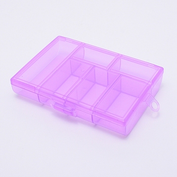 Transparent Plastic Bead Containers, with Hinged Lids, Rectangle, Purple, 13.5x8.7x2.4cm