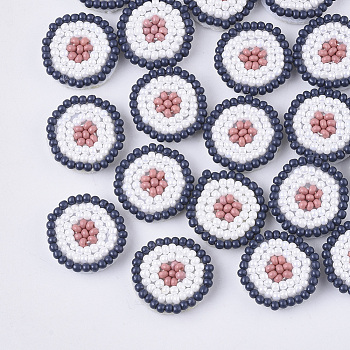 Glass Seed Beads Cabochons, Cluster Beads, with Non-Woven Fabric, Flat Round, White, 17~18x3.5~4mm