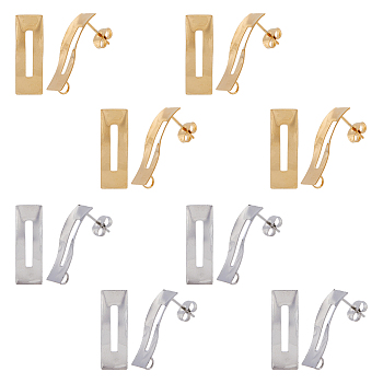 20Pcs 2 Colors 304 Stainless Steel Stud Earring Findings, with Vertical Loops and Ear Nuts/Earring Backs, Twist Rectangle, Golden & Stainless Steel Color, 24.5x8mm, Hole: 2.5mm, Pin: 0.7mm, 10Pcs/color