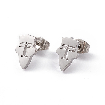 304 Stainless Steel Tiny Hollow Out Clown Face Stud Earrings for Women, Stainless Steel Color, 10x7mm, Pin: 0.6mm