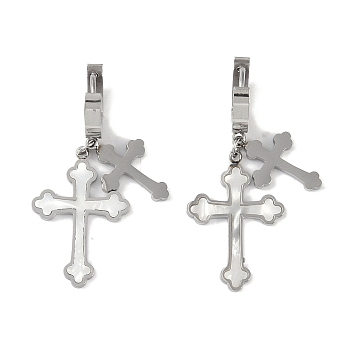 Cross 304 Stainless Steel Shell Stud Earrings, Dangle Earrings for Women, Stainless Steel Color, 42x18mm
