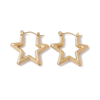 Ion Plating(IP) 304 Stainless Steel Star Hoop Earrings for Women, Golden, 23x25x2mm, Pin: 0.6mm