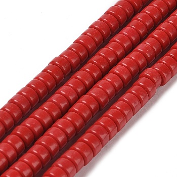 Dyed Synthetic Coral Beads Strands, Disc, Heishi Beads, FireBrick, 6x4mm, Hole: 1mm, about 102pcs/strand, 15.75''(40cm)