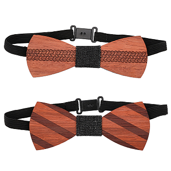 CHGCRAFT 2Pcs 2 Style Adjustable Wood Bow Ties, with Polyester Band, Sienna, 290~492x9.5~10mm, 1pc/style