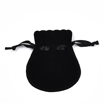 Double Sided Velvet Bags, Calabash Shape Drawstring Jewelry Pouches, Black, 9.8~9.9x8.3x0.16cm