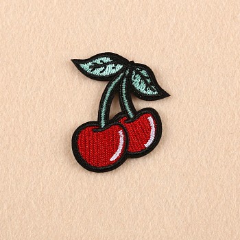 Computerized Embroidery Cloth Iron on/Sew on Patches, Costume Accessories, Appliques, Cherry, FireBrick, 48x41mm