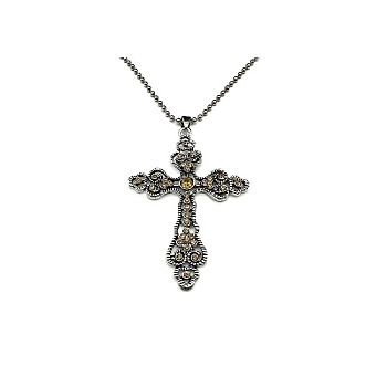 Cross Zinc Alloy Pendant Necklace, with Rhinestone, Light Topaz, 27.56 inch(70cm)