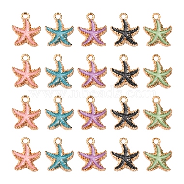 Light Gold Mixed Color Starfish Alloy+Enamel Pendants
