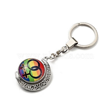 Black Flat Round Alloy+Other Material Keychain