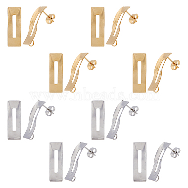 Golden & Stainless Steel Color Rectangle 304 Stainless Steel Stud Earring Findings