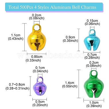 500Pcs 4 Styles Aluminum Bell Charms(FIND-YW0004-03)-2