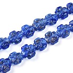 Luminous Handmade Gold Foil Glass Beads Strands, Clover, Glow in the Dark, Royal Blue, 9~10.5x10~11x4.5~6mm, Hole: 1~1.2mm, about 50pcs/strand, 19.29 inch(49cm)(FOIL-N029-01H)