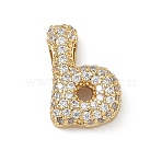 Brass Micro Pave Cubic Zirconia Pendants, Letter Charms, Rack Plating, Long-Lasting Plated, Cadmium Free & Lead Free, Real 18K Gold Plated, Letter B, 15.5x11x4mm, Hole: 2.5x1mm(KK-A300-02G-B)