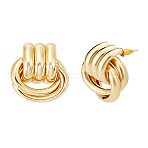 1 Pair Brass Stud Earrings, Twist Ring Charm, Golden, 31.5x23mm(EJEW-LP0001-69)