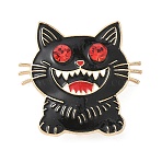Halloween Enamel Pins, Alloy with Rhinestone Lapel Pins for Backpack Clothes, Cat Shape, Black, 38.5x40.5mm(JEWB-G041-01K)