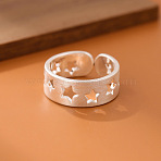 Hollow Out Brass Cuff Open Rings for Women, Star, Silver, Inner Diameter: 15~20mm(WGA51D0-01)