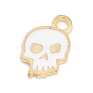 Halloween Theme Light Gold Plated Alloy Enamel Pendants, Cadmium Free & Lead Free, Skull, 14x9x1mm, Hole: 1.8mm(ENAM-M219-14KCG-02A)