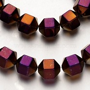 Electroplate Non-magnetic Synthetic Hematite Bead Strands, Polygon, Purple Plated, 9.5x9.5mm, Hole: 1mm, about 38pcs/strand, 15.7 inch(G-F300-29A-04)