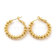Rack Plating Brass Disc Beaded Hoop Earrings, Long-Lasting Plated, Cadmium Free & Lead Free, Real 18K Gold Plated, 31x28.5x5mm(EJEW-K263-25G)