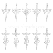 12Pcs 2 Style 201 & 304 Stainless Steel Pendant, Hollow Charms, Laser Cut, Sword & Sword with Snake, Stainless Steel Color, 47~54.5x21~25x1~1.5mm, Hole: 1.4~1.6mm, 6pcs/style(STAS-UN0041-60)
