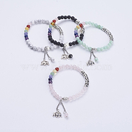 Natural Gemstone Charm Bracelets, with Tibetan Style Alloy Tube Beads and Alloy Elephant Charms, 2-1/4 inch(57mm)(BJEW-JB03502)