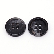 4-Hole Resin Buttons, Flat Round, Black, 24L, 15x3.5mm, Hole: 2mm(BUTT-WH0018-01A-04)