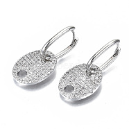 Brass Micro Pave Clear Cubic Zirconia Huggie Hoop Earring, Oval, Real Platinum Plated, 35mm, Pin: 1mm(EJEW-N011-44P)