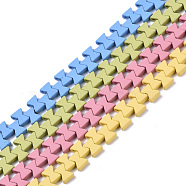 Spray Painted Non-magnetic Synthetic Hematite Multi-Strand Links, for Tile Elastic Bracelets Making, Bowknot, Mixed Color, 7x6x3mm, Hole: 1mm, about 94~99pcs/strand, 16.14~17.32 inch(41~44cm)(G-R468-06-M)