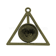 Tibetan Style Alloy Triangle Deathly Hallows Pendant Cabochon Settings, Cadmium Free & Nickel Free & Lead Free, Antique Bronze, Flat Round Tray: 16x16mm, 39x41x2mm, Hole: 3mm(TIBEP-322-AB-FF)