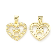 Rack Plating Brass Micro Pave Clear Cubic Zirconia Pendants, Cadmium Free & Lead Free, Long-Lasting Plated, Heartwith Ring Charm, Real 18K Gold Plated, 16.5x16x3mm, Hole: 4x3.5mm(KK-C011-23G)
