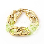 CCB Plastic & Acrylic Curb Chain Bracelets, with 304 Stainless Steel Toggle Clasps, Golden, Yellow Green, 7-1/2 inch(19cm)(BJEW-JB06209-04)