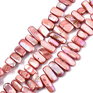 Natural Freshwater Shell Beads Strands, AB Color, Dyed, Nugget Stick, Dark Salmon, 8~25x6~10x2~6mm, Hole: 0.5mm, about 46~49pcs/strand, 13.98 inch~14.56 inch(35.5~37cm)(X-SHEL-N026-123C)