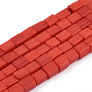 Opaque Spray Painted Glass Bead Strands, Rectangle, Red, 2~4.5x3.5~4x3.5~4mm, Hole: 1.2mm, about 105~110pcs/strand, 14.88 inch~15.28 inch(37.8~38.8cm)(GLAA-N047-08-A04)